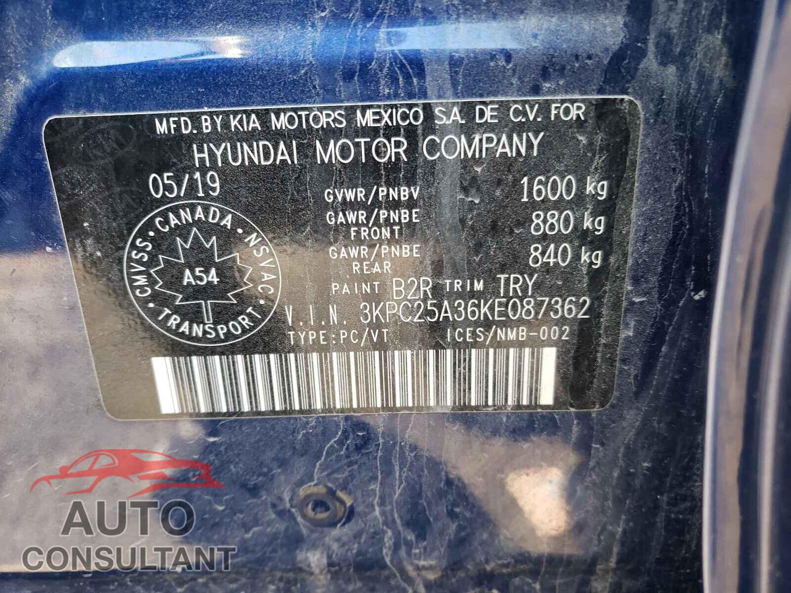 HYUNDAI ACCENT 2019 - 3KPC25A36KE087362
