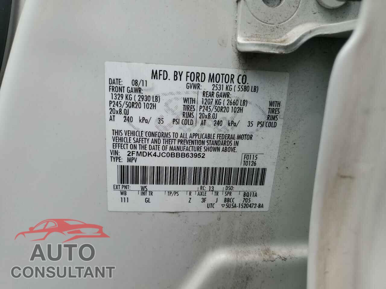 FORD EDGE 2011 - 2FMDK4JC0BBB63952