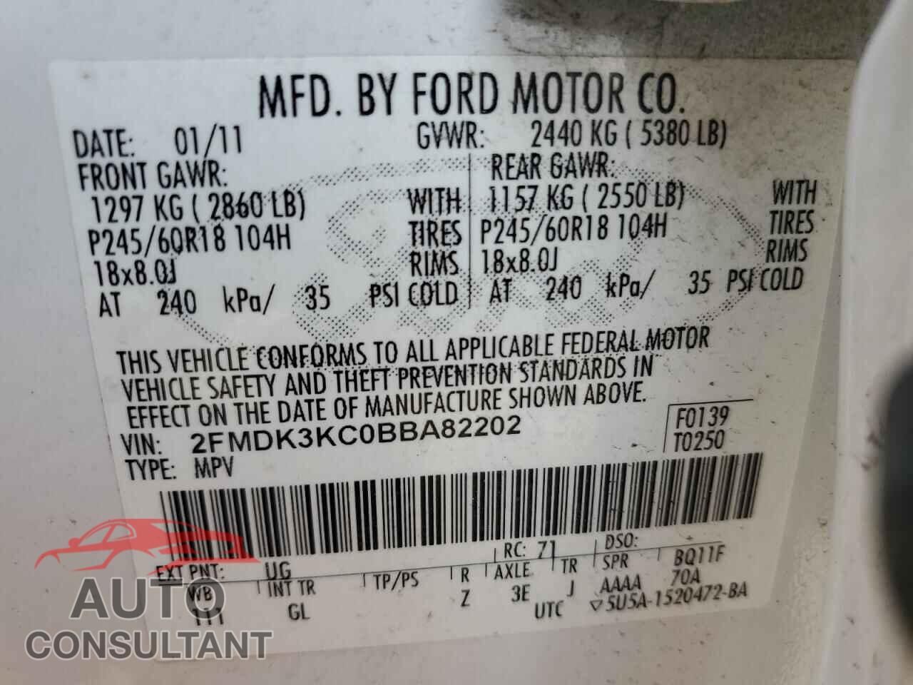FORD EDGE 2011 - 2FMDK3KC0BBA82202
