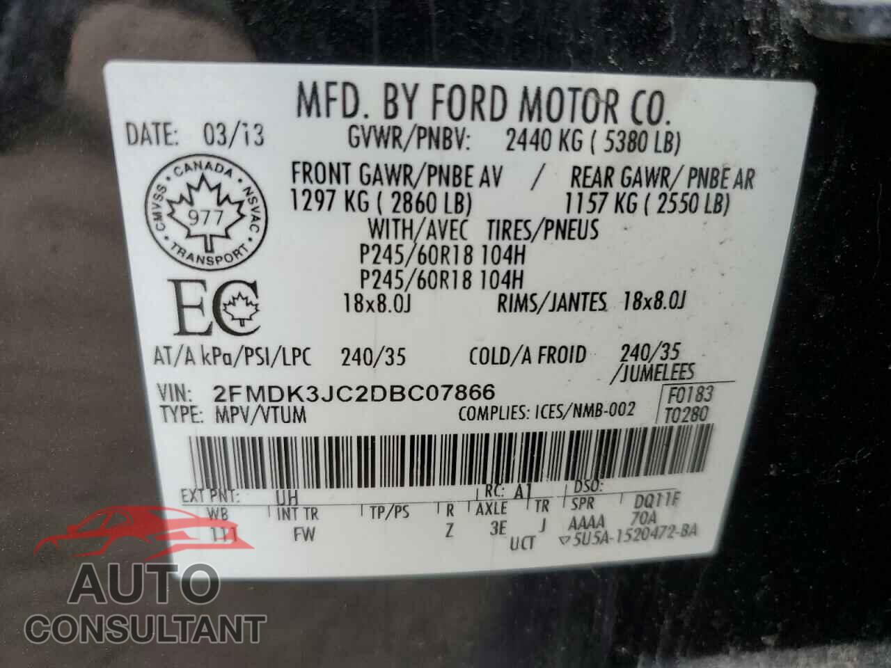 FORD EDGE 2013 - 2FMDK3JC2DBC07866