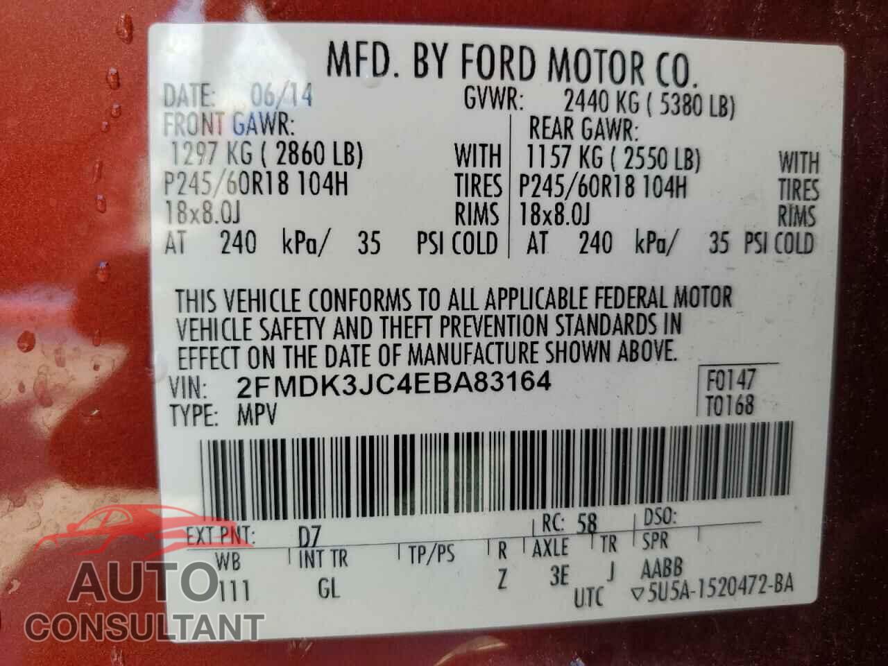 FORD EDGE 2014 - 2FMDK3JC4EBA83164