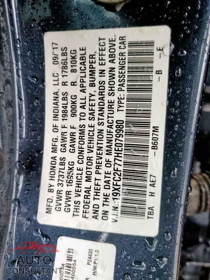 HONDA CIVIC 2017 - 19XFC2F77HE079980