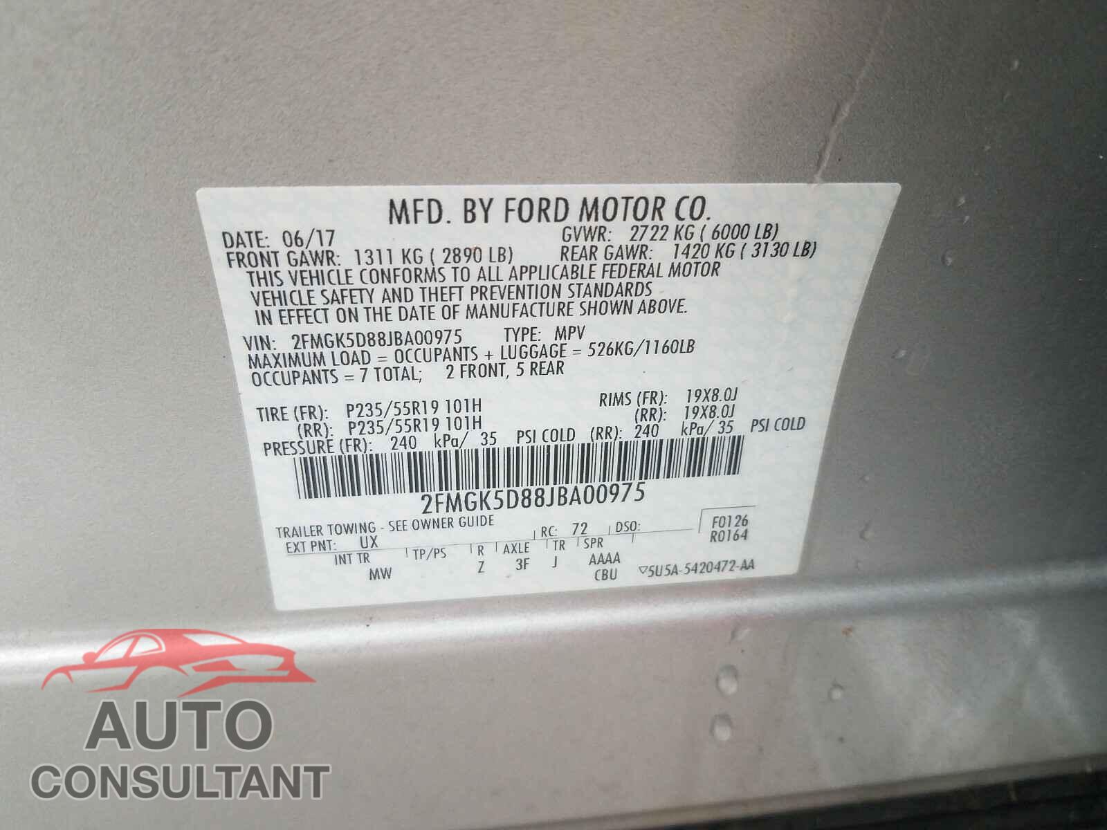 FORD FLEX 2018 - 2FMGK5D88JBA00975