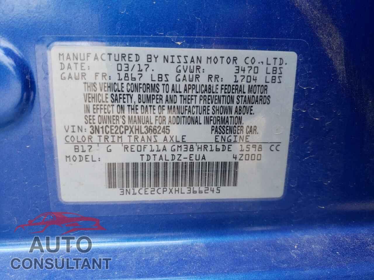 NISSAN VERSA 2017 - 3N1CE2CPXHL366245