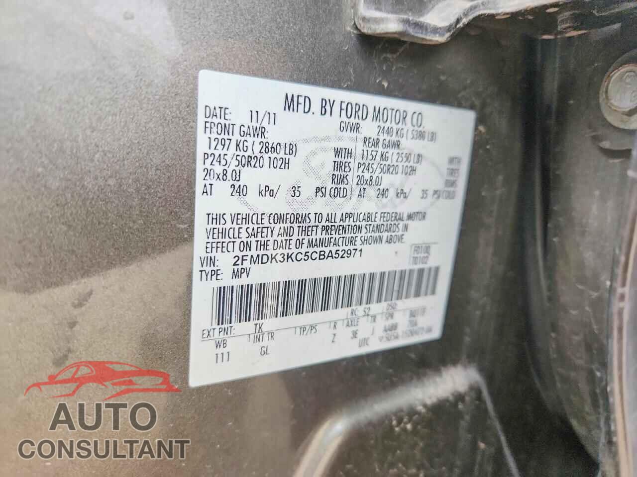 FORD EDGE 2012 - 2FMDK3KC5CBA52971