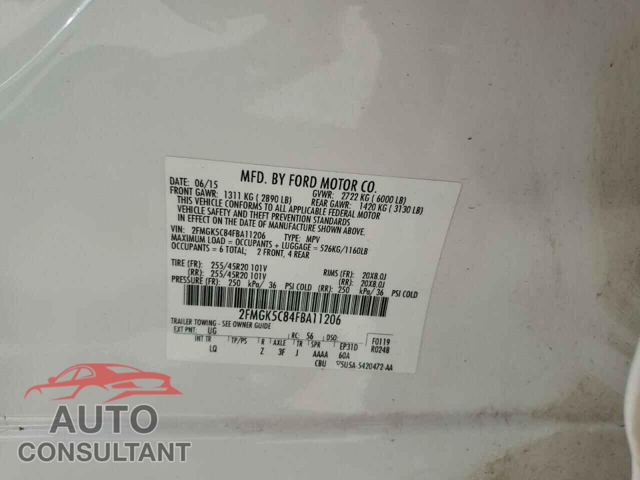 FORD FLEX 2015 - 2FMGK5C84FBA11206