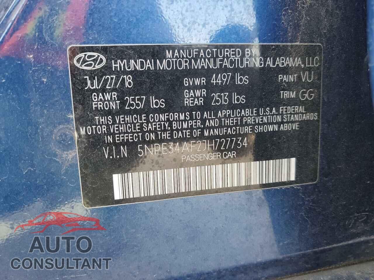 HYUNDAI SONATA 2018 - 5NPE34AF2JH727734