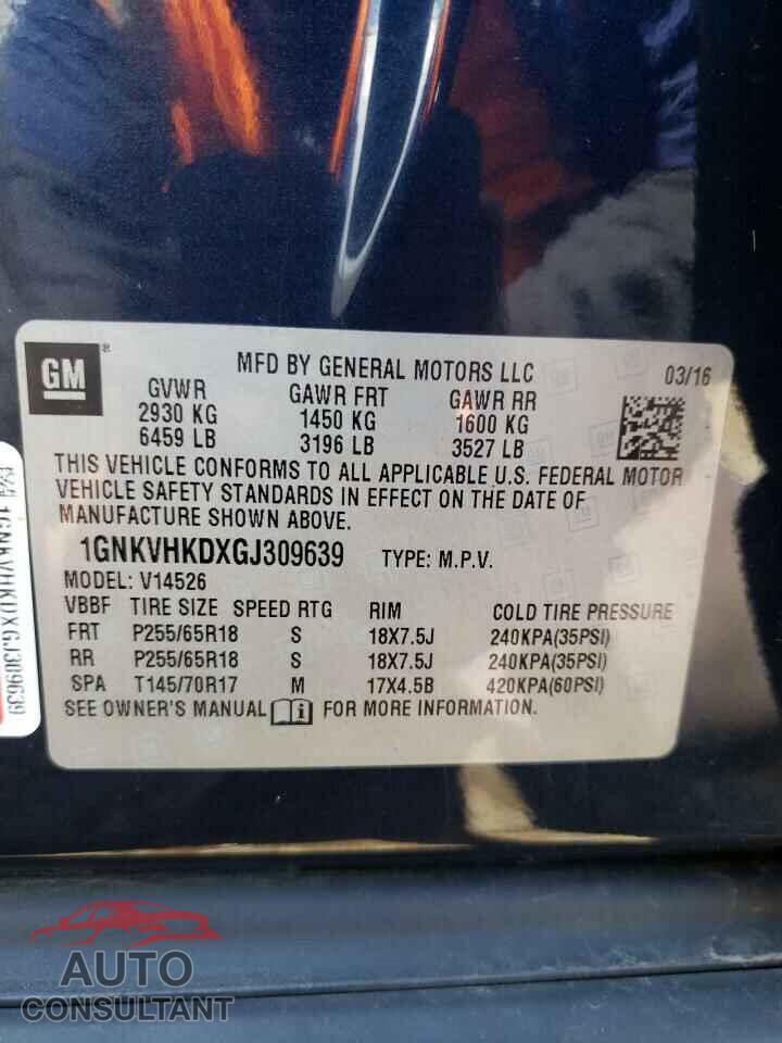 CHEVROLET TRAVERSE 2016 - 1GNKVHKDXGJ309639