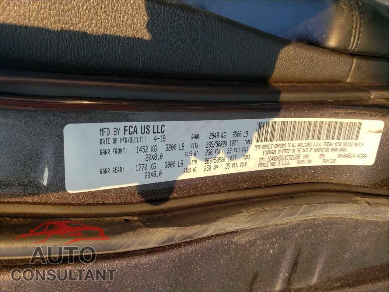 DODGE DURANGO 2019 - 1C4RDHDG1KC721396