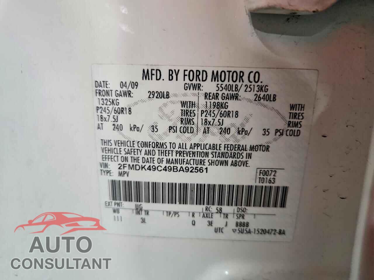 FORD EDGE 2009 - 2FMDK49C49BA92561