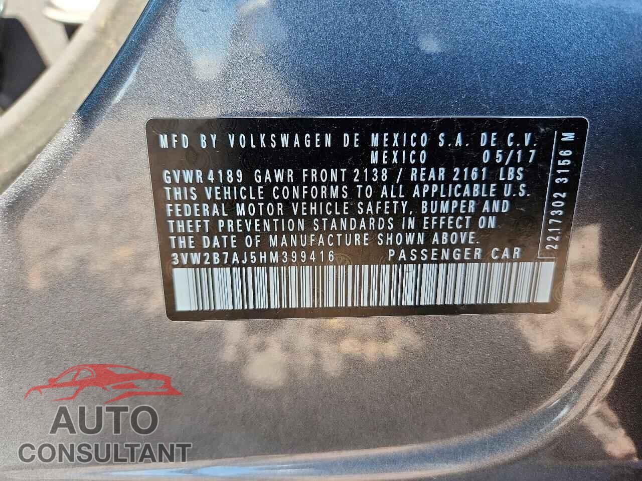 VOLKSWAGEN JETTA 2017 - 3VW2B7AJ5HM399416
