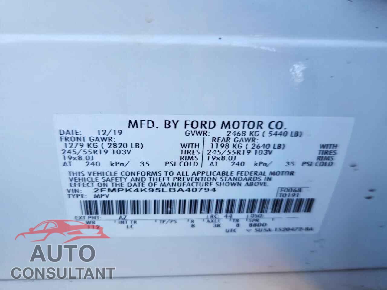 FORD EDGE 2020 - 2FMPK4K95LBA40794