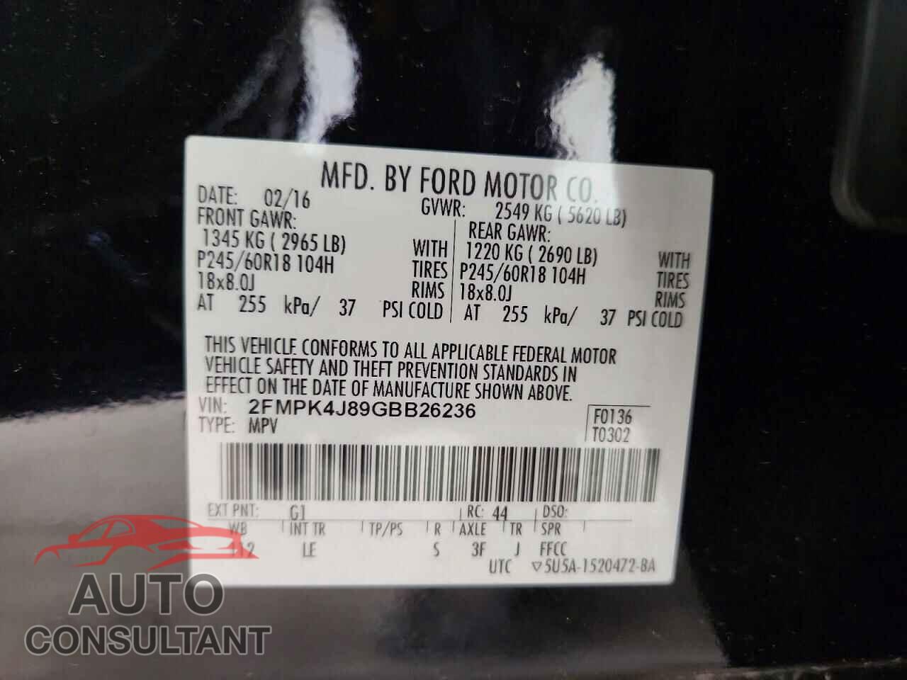 FORD EDGE 2016 - 2FMPK4J89GBB26236