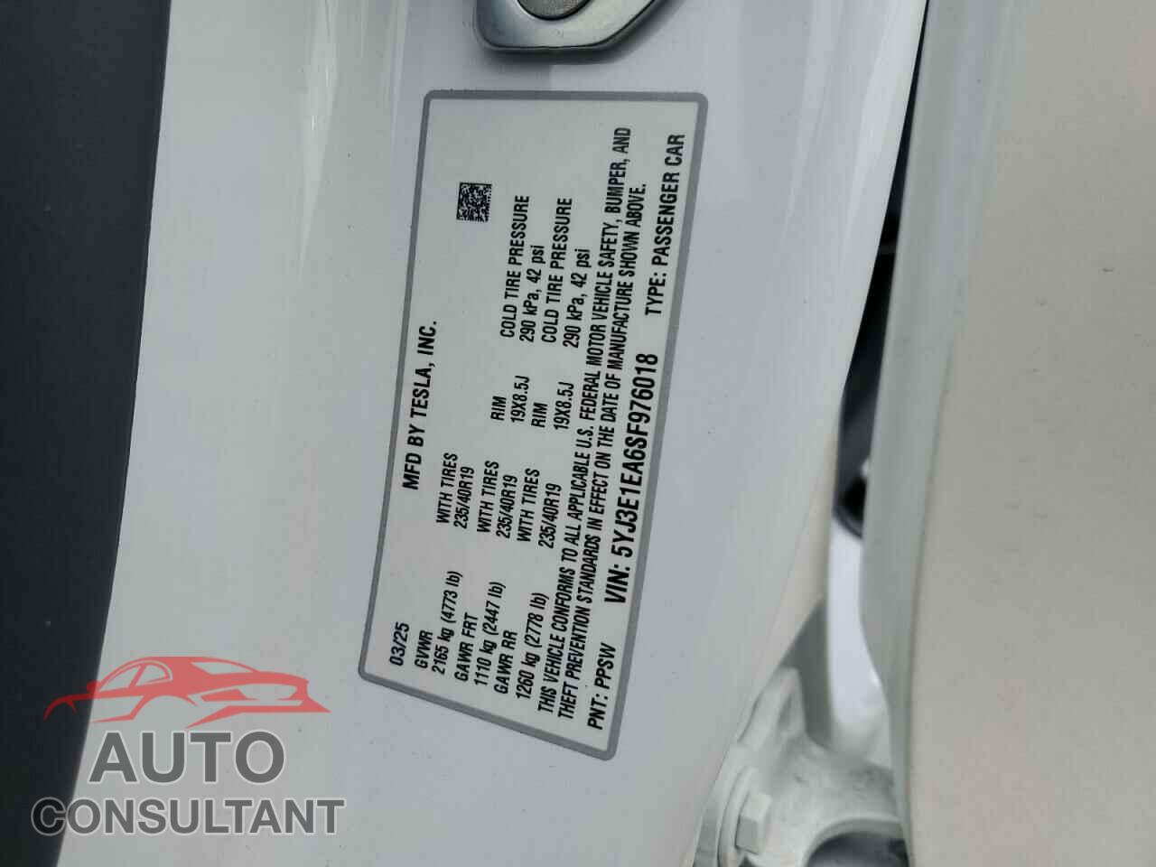 TESLA MODEL 3 2025 - 5YJ3E1EA6SF976018