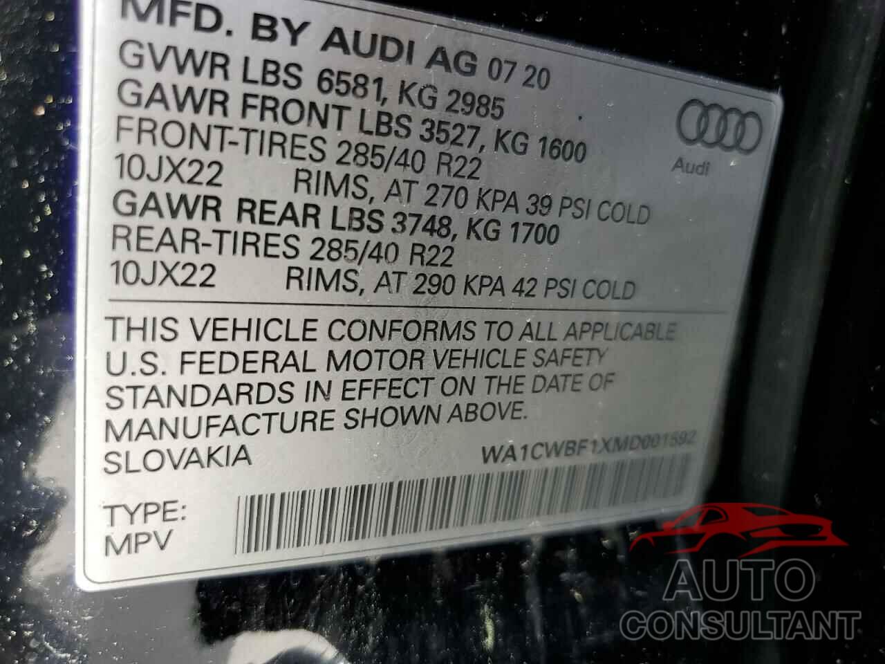 AUDI SQ8 2021 - WA1CWBF1XMD001592