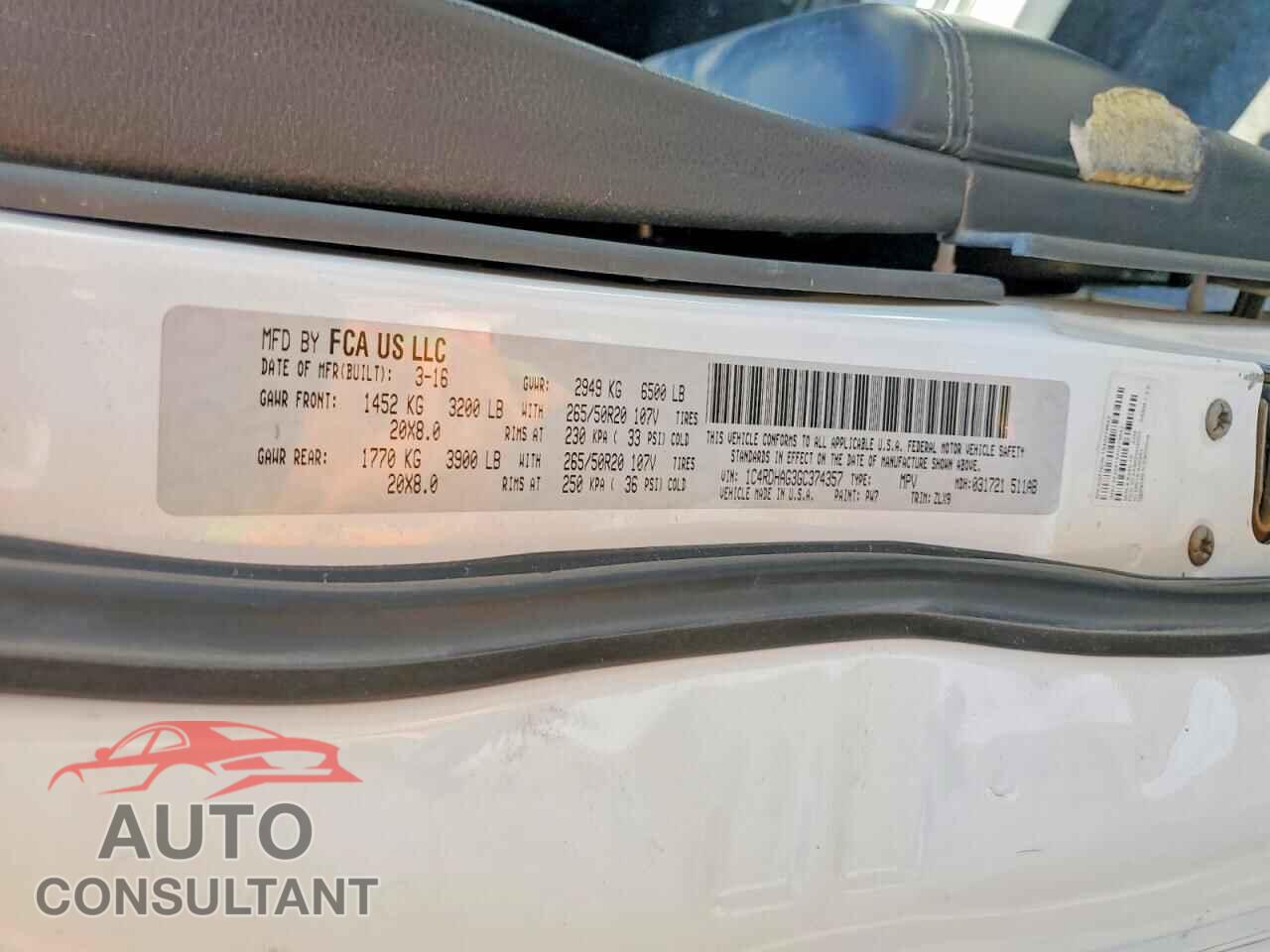 DODGE DURANGO 2016 - 1C4RDHAG3GC374357