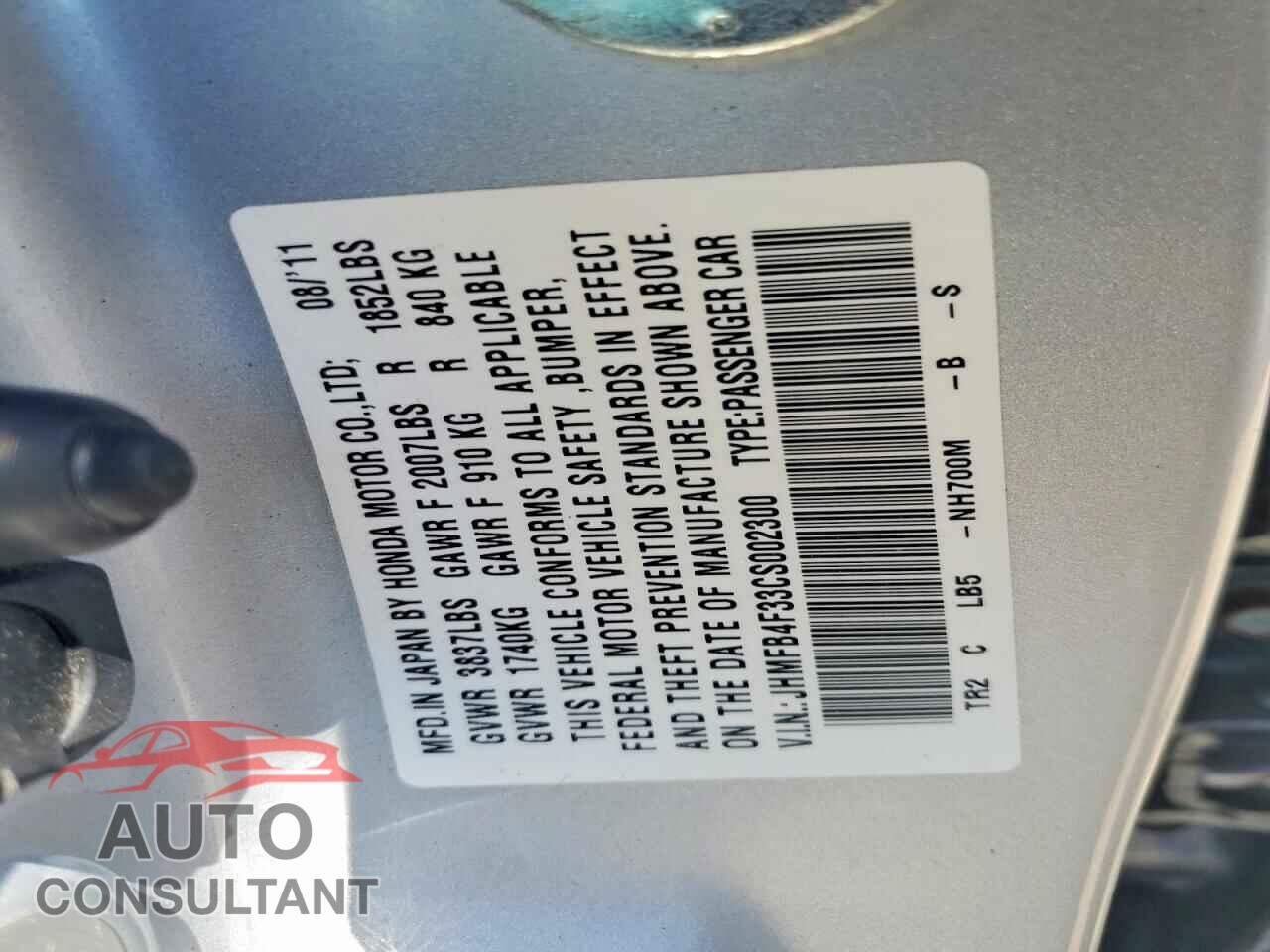 HONDA CIVIC 2012 - JHMFB4F33CS002300