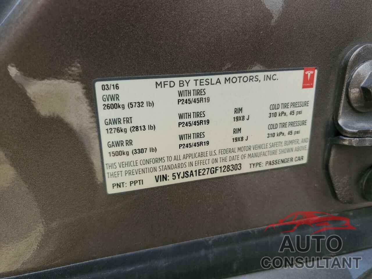 TESLA MODEL S 2016 - 5YJSA1E27GF128303
