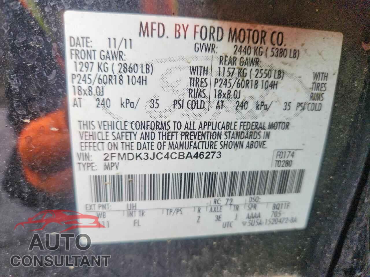 FORD EDGE 2012 - 2FMDK3JC4CBA46273