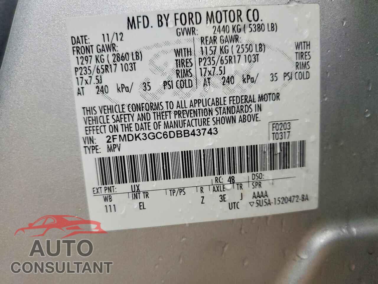FORD EDGE 2013 - 2FMDK3GC6DBB43743