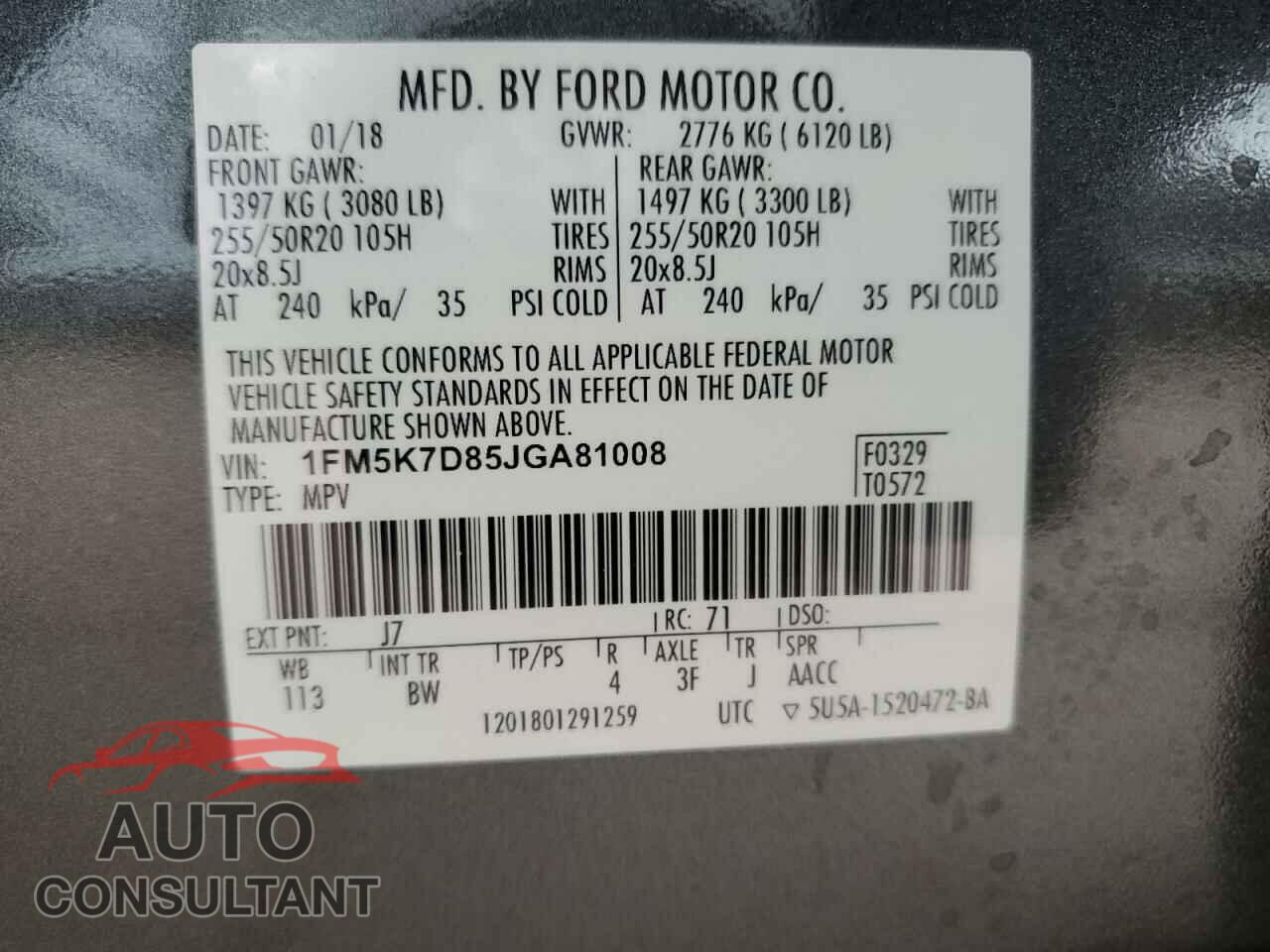 FORD EXPLORER 2018 - 1FM5K7D85JGA81008