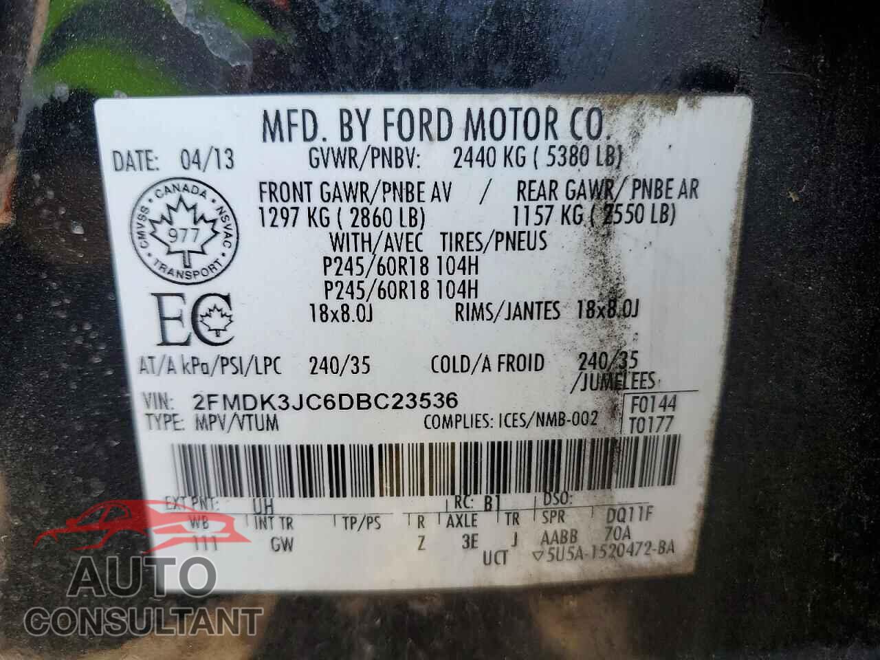 FORD EDGE 2013 - 2FMDK3JC6DBC23536