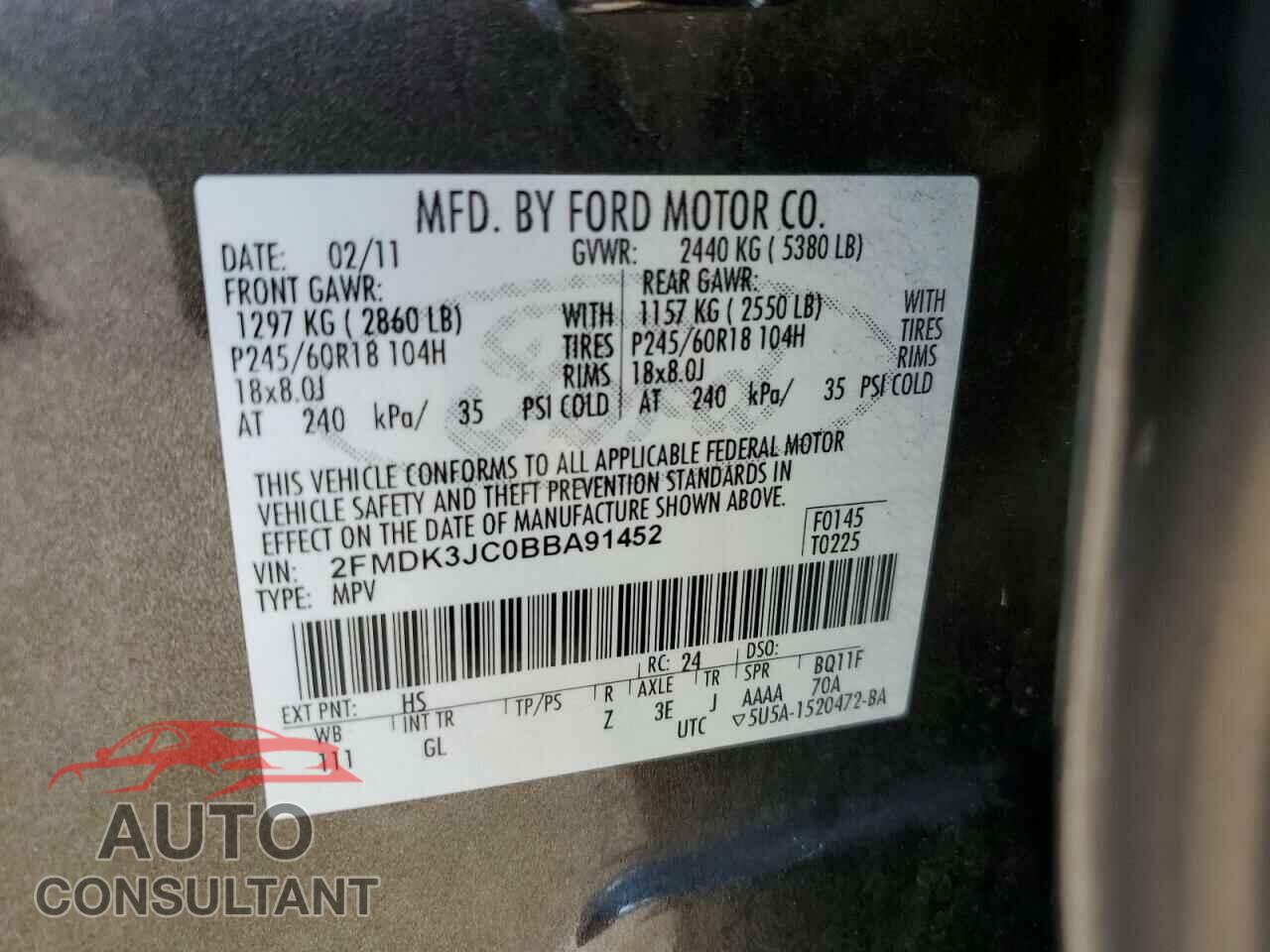 FORD EDGE 2011 - 2FMDK3JC0BBA91452