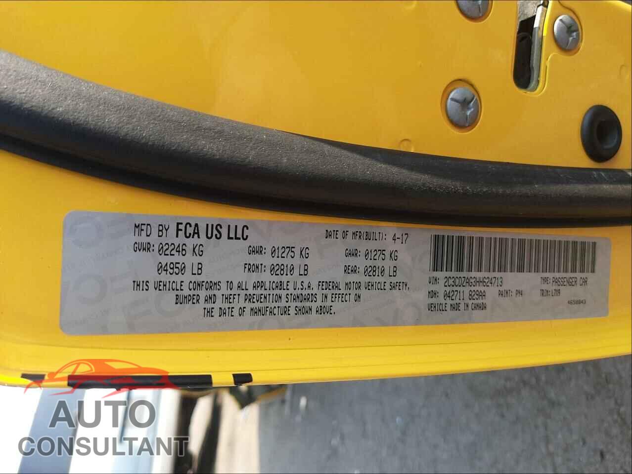 DODGE CHALLENGER 2017 - 2C3CDZAG3HH624713