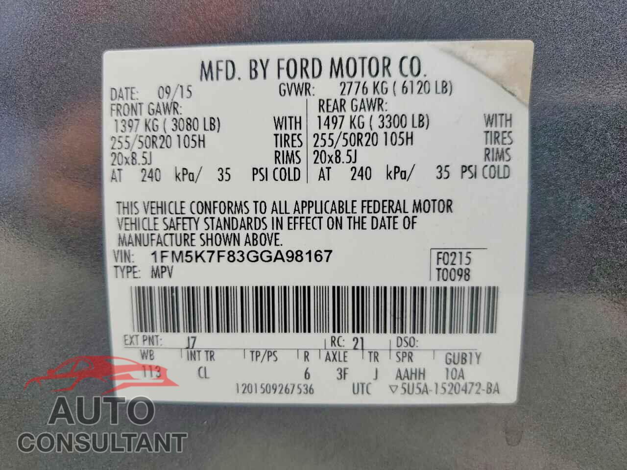 FORD EXPLORER 2016 - 1FM5K7F83GGA98167