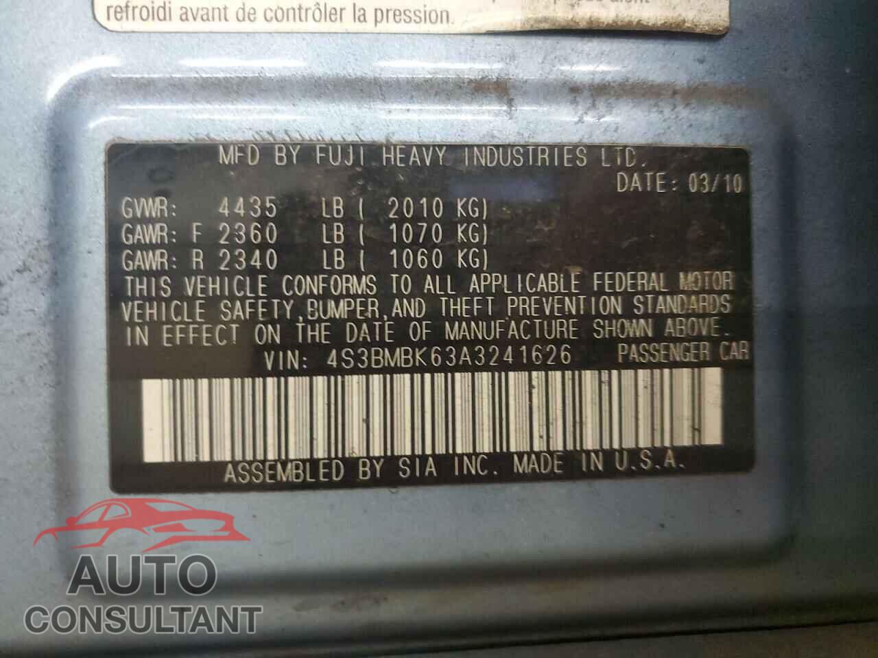 SUBARU LEGACY 2010 - 4S3BMBK63A3241626