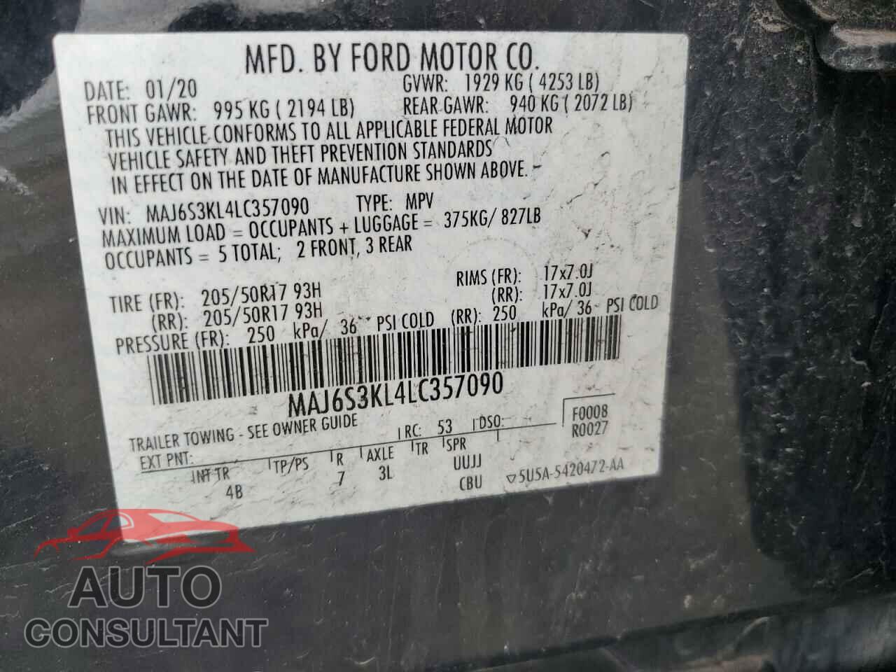 FORD ECOSPORT 2020 - MAJ6S3KL4LC357090