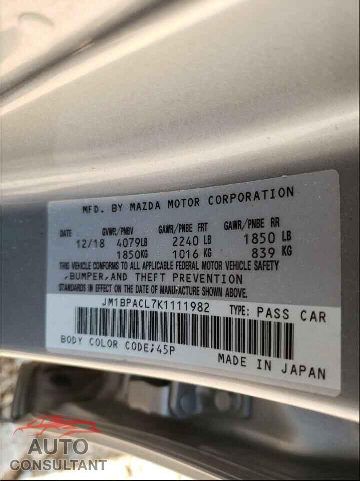 MAZDA 3 2019 - JM1BPACL7K1111982