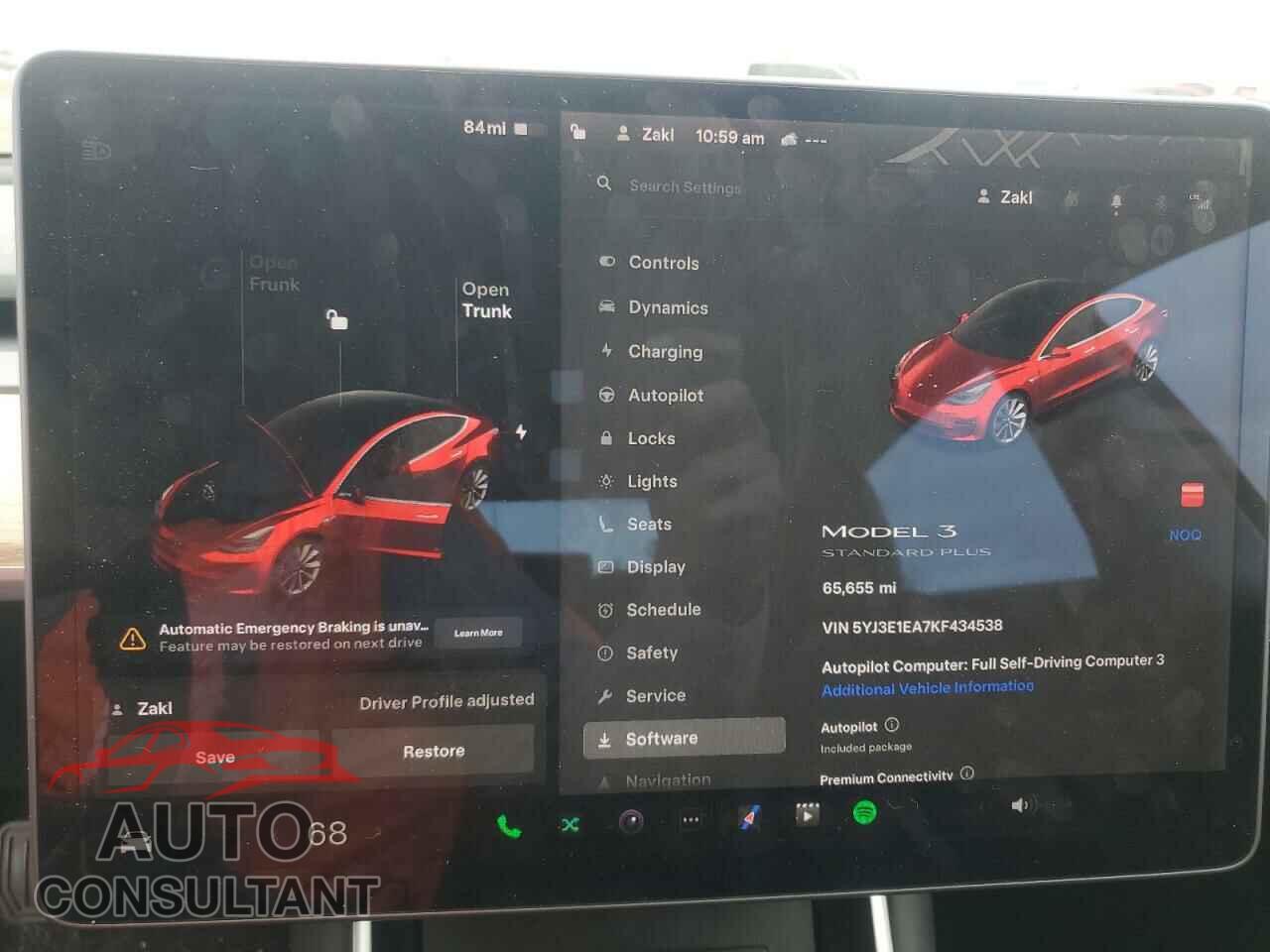 TESLA MODEL 3 2019 - 5YJ3E1EA7KF434538