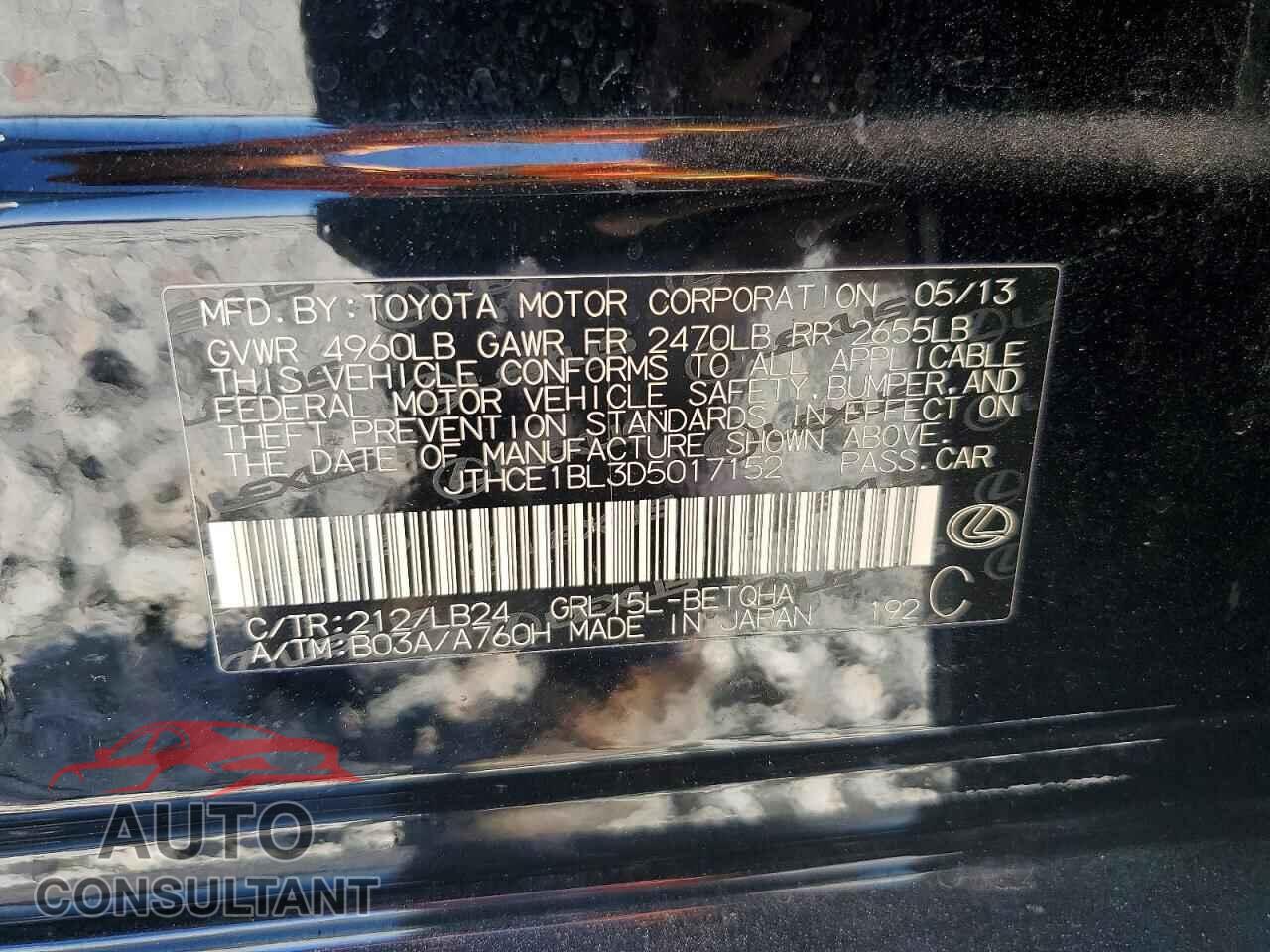 LEXUS GS350 2013 - JTHCE1BL3D5017152