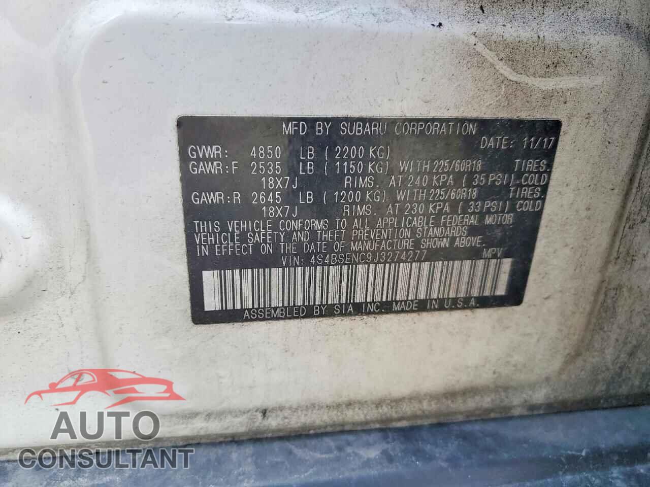 SUBARU OUTBACK 2018 - 4S4BSENC9J3274277