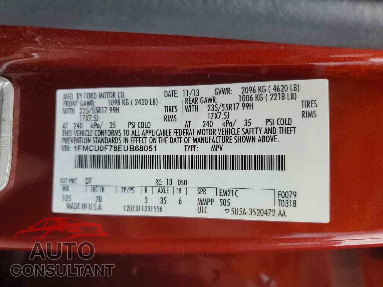 FORD ESCAPE 2014 - 1FMCU0F78EUB68051