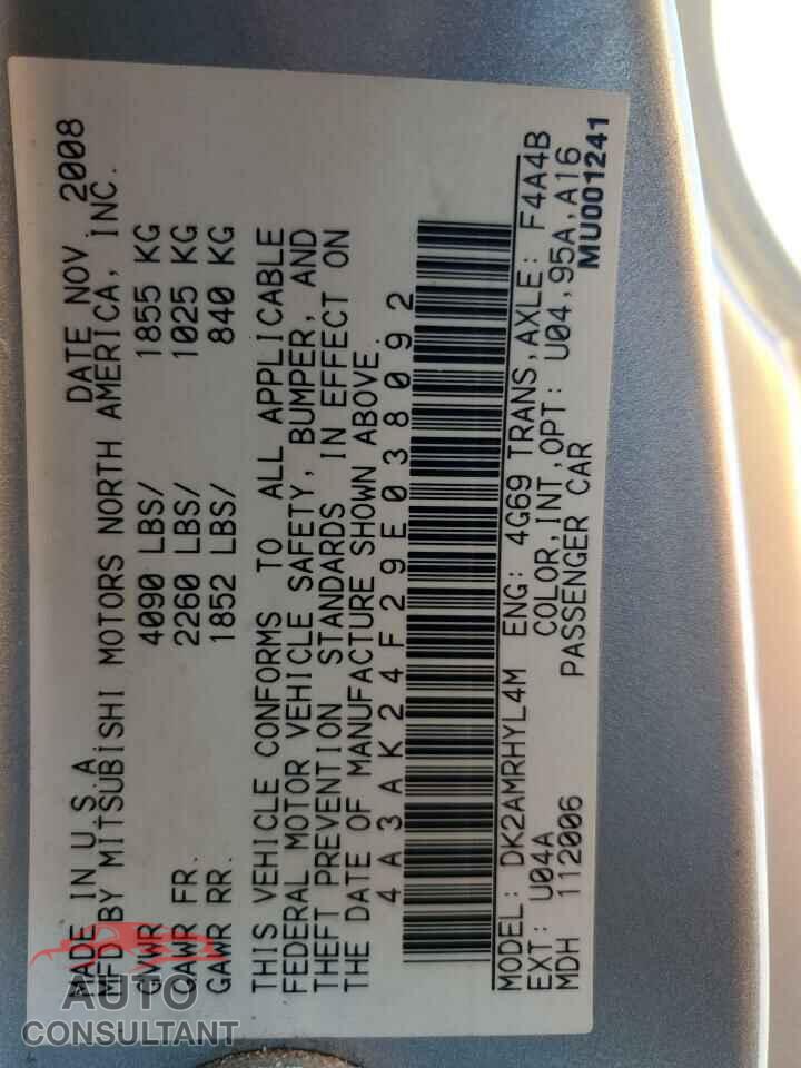 MITSUBISHI ECLIPSE 2009 - 4A3AK24F29E038092