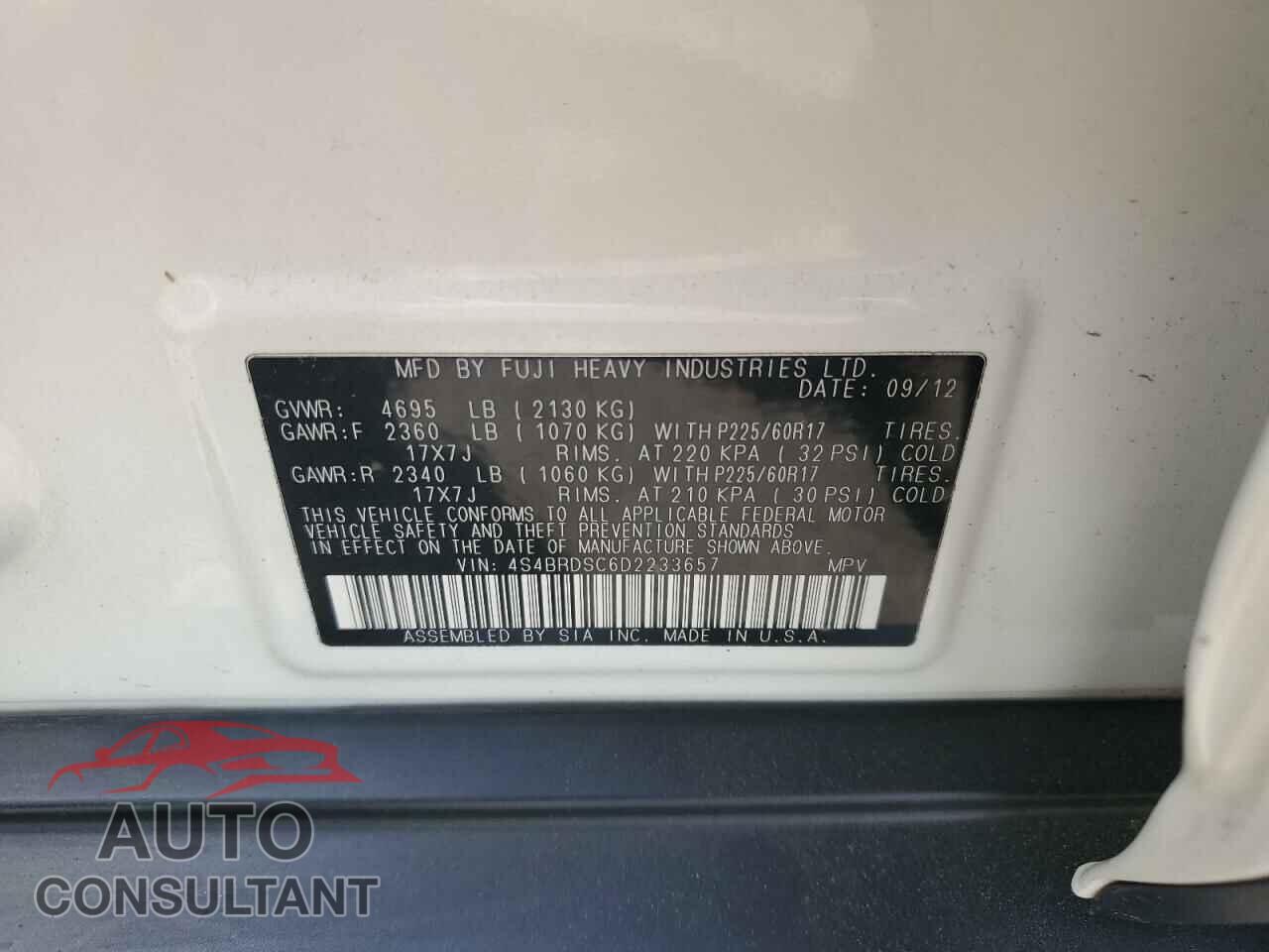 SUBARU OUTBACK 2013 - 4S4BRDSC6D2233657