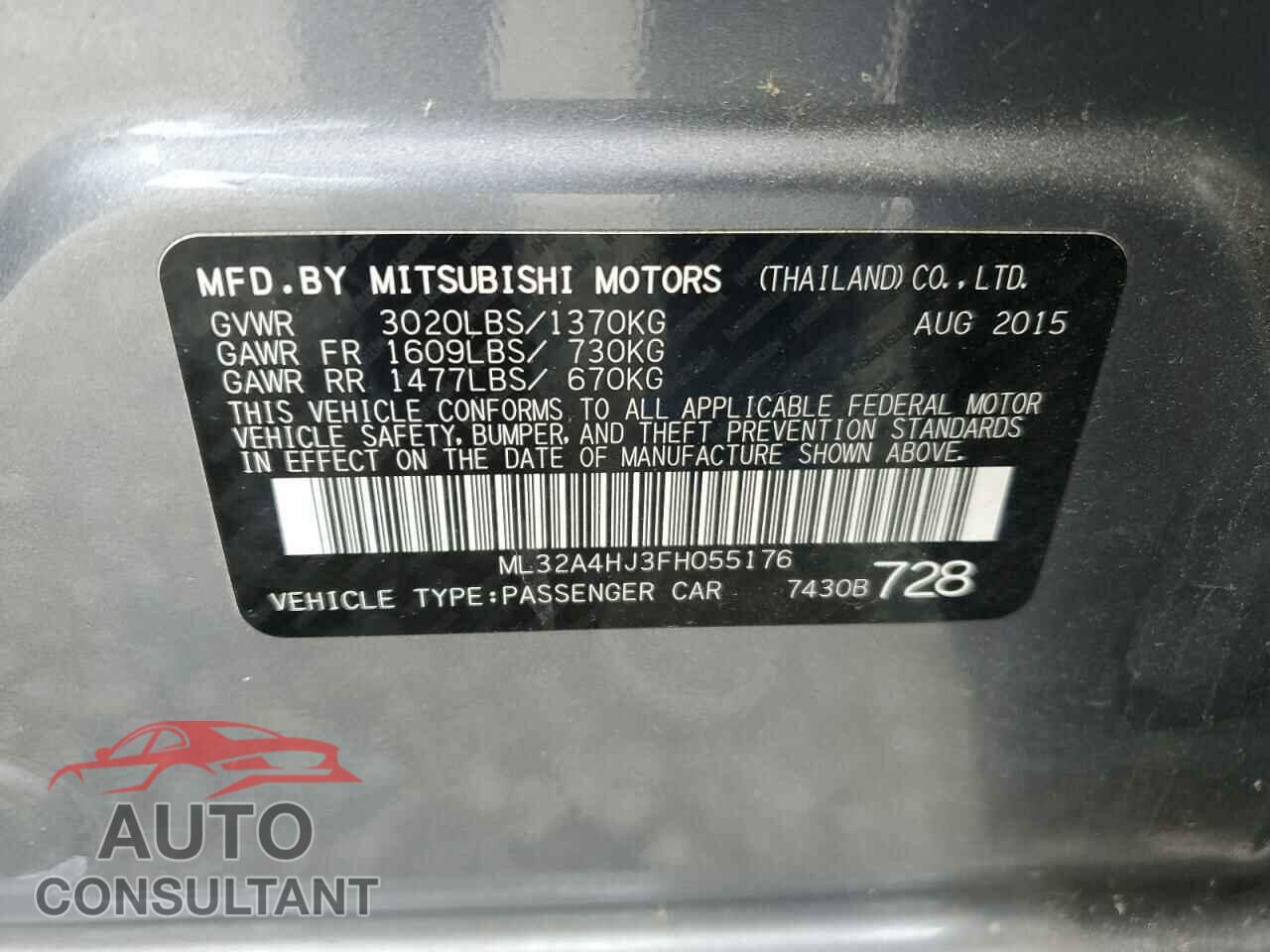 MITSUBISHI MIRAGE 2015 - ML32A4HJ3FH055176