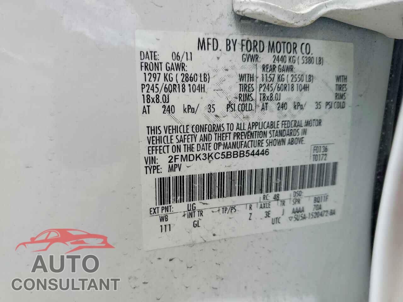 FORD EDGE 2011 - 2FMDK3KC5BBB54446