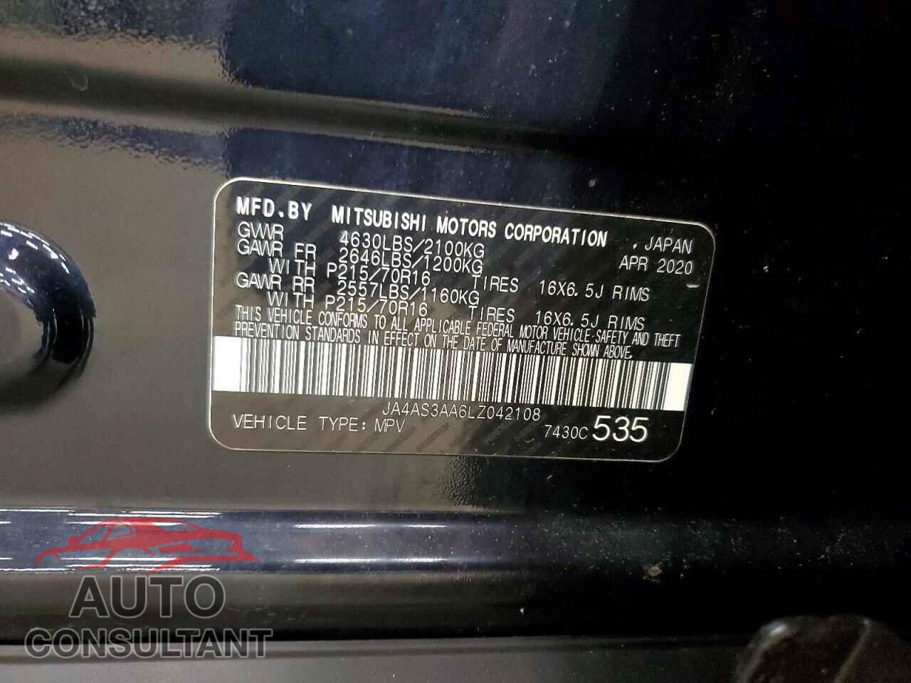 MITSUBISHI ECLIPSE 2020 - JA4AS3AA6LZ042108