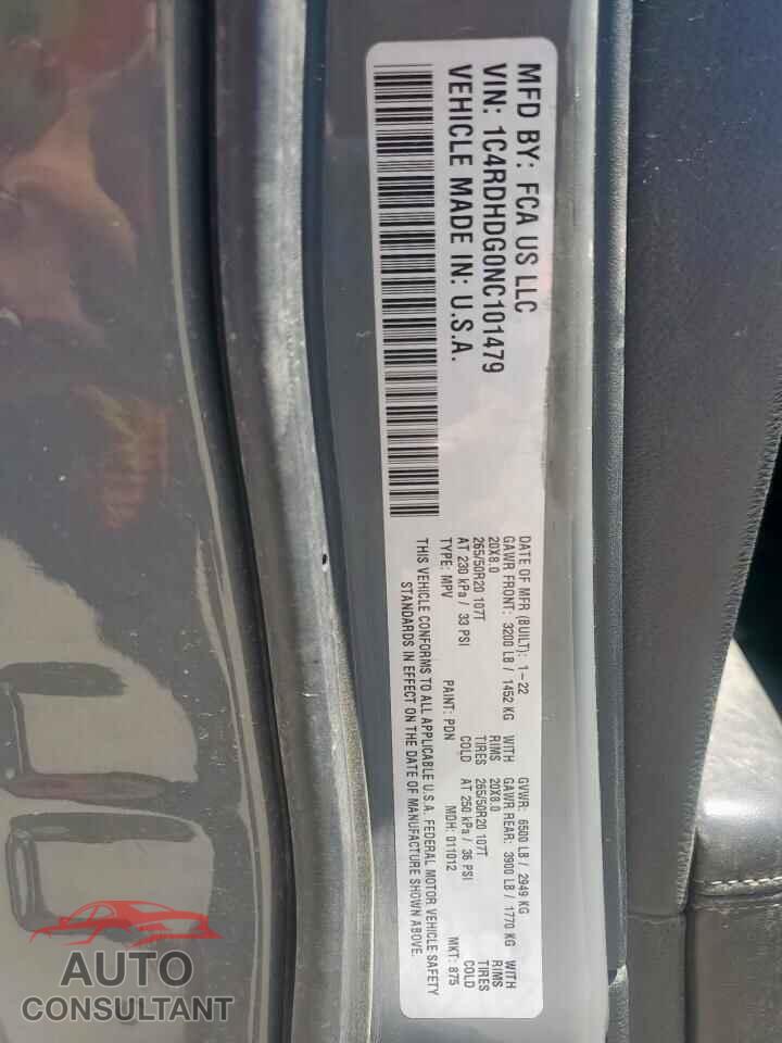 DODGE DURANGO 2022 - 1C4RDHDG0NC101479