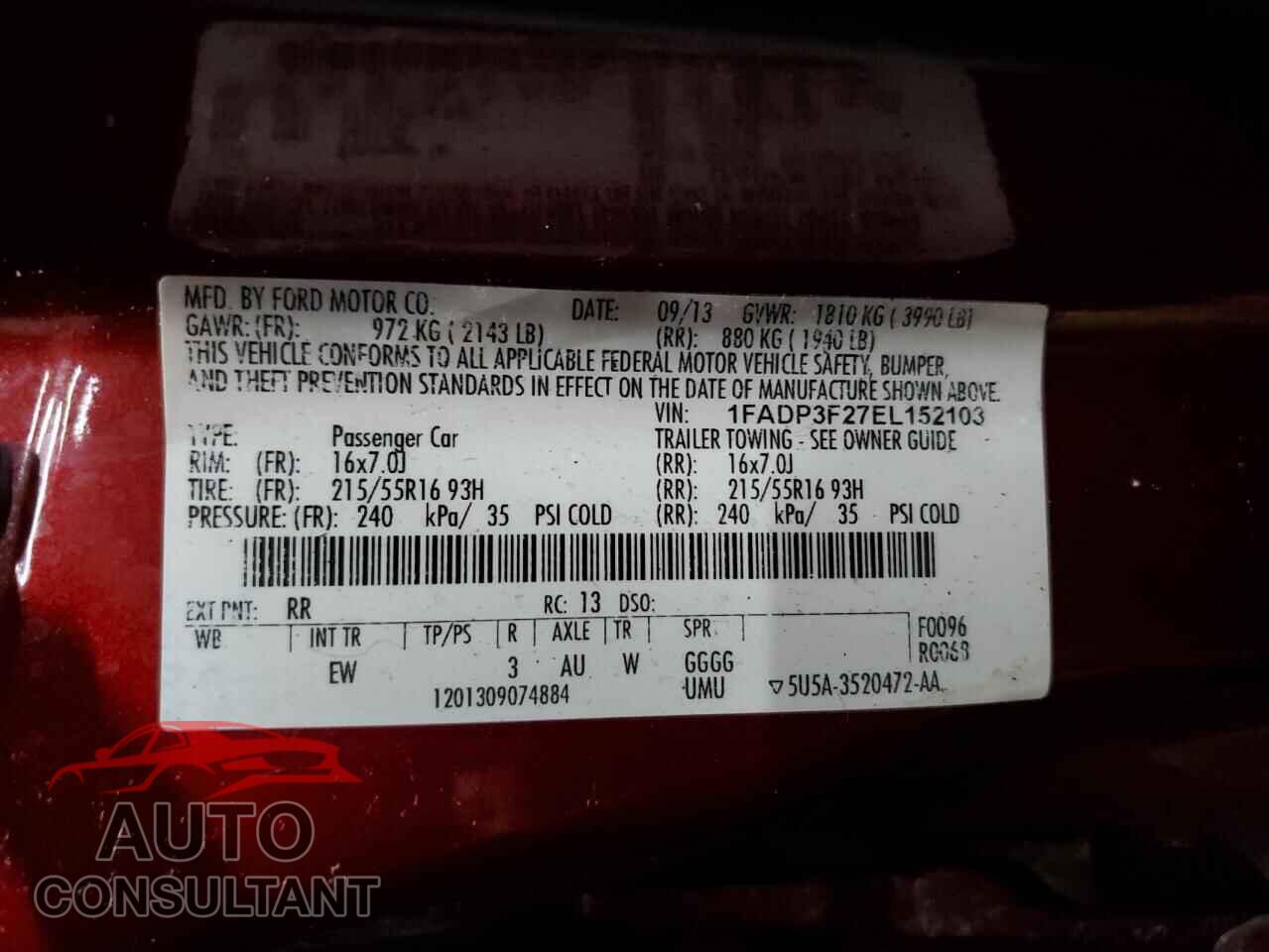 FORD FOCUS 2014 - 1FADP3F27EL152103