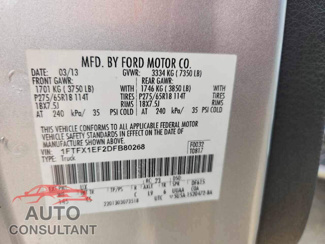 FORD F150 2013 - 1FTFX1EF2DFB80268