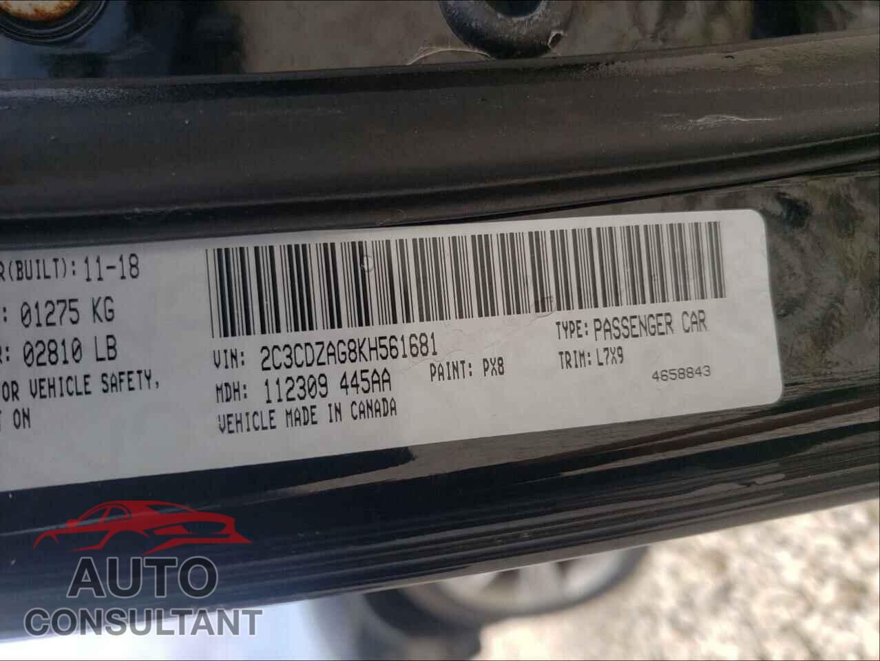 DODGE CHALLENGER 2019 - 2C3CDZAG8KH561681