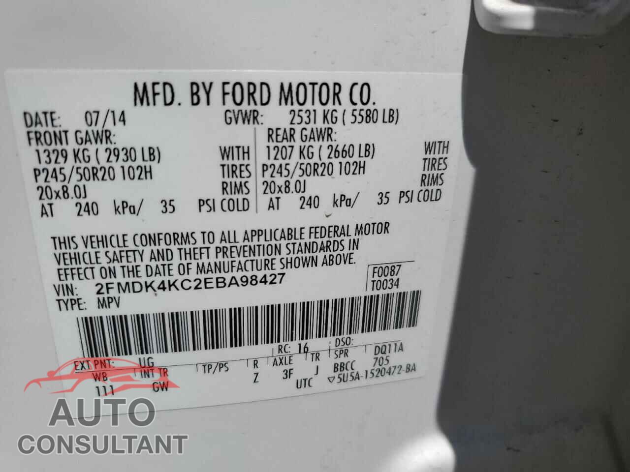FORD EDGE 2014 - 2FMDK4KC2EBA98427