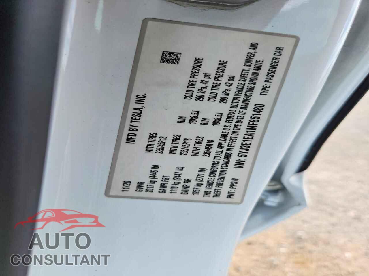 TESLA MODEL 3 2021 - 5YJ3E1EA1MF851480