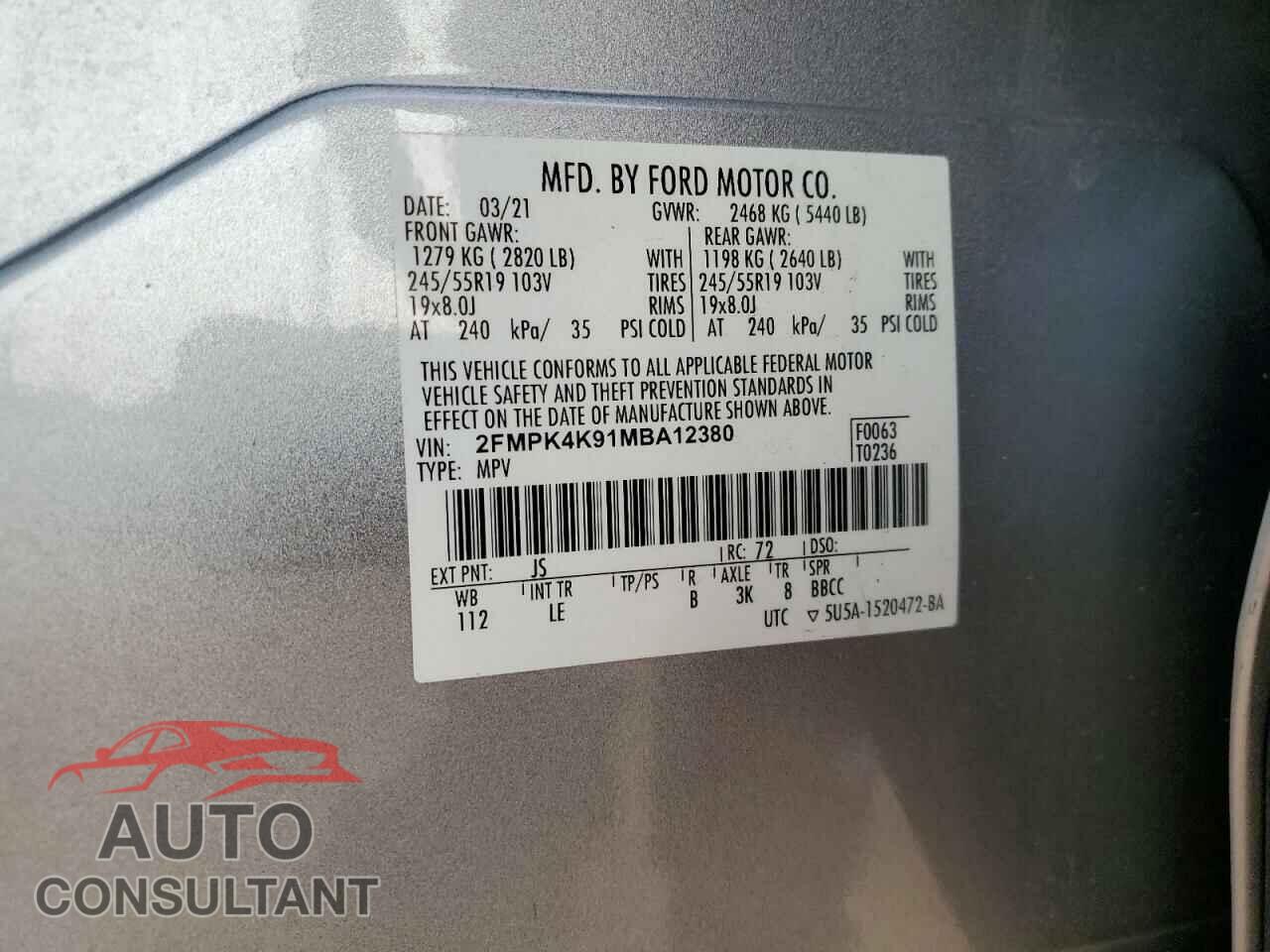 FORD EDGE 2021 - 2FMPK4K91MBA12380