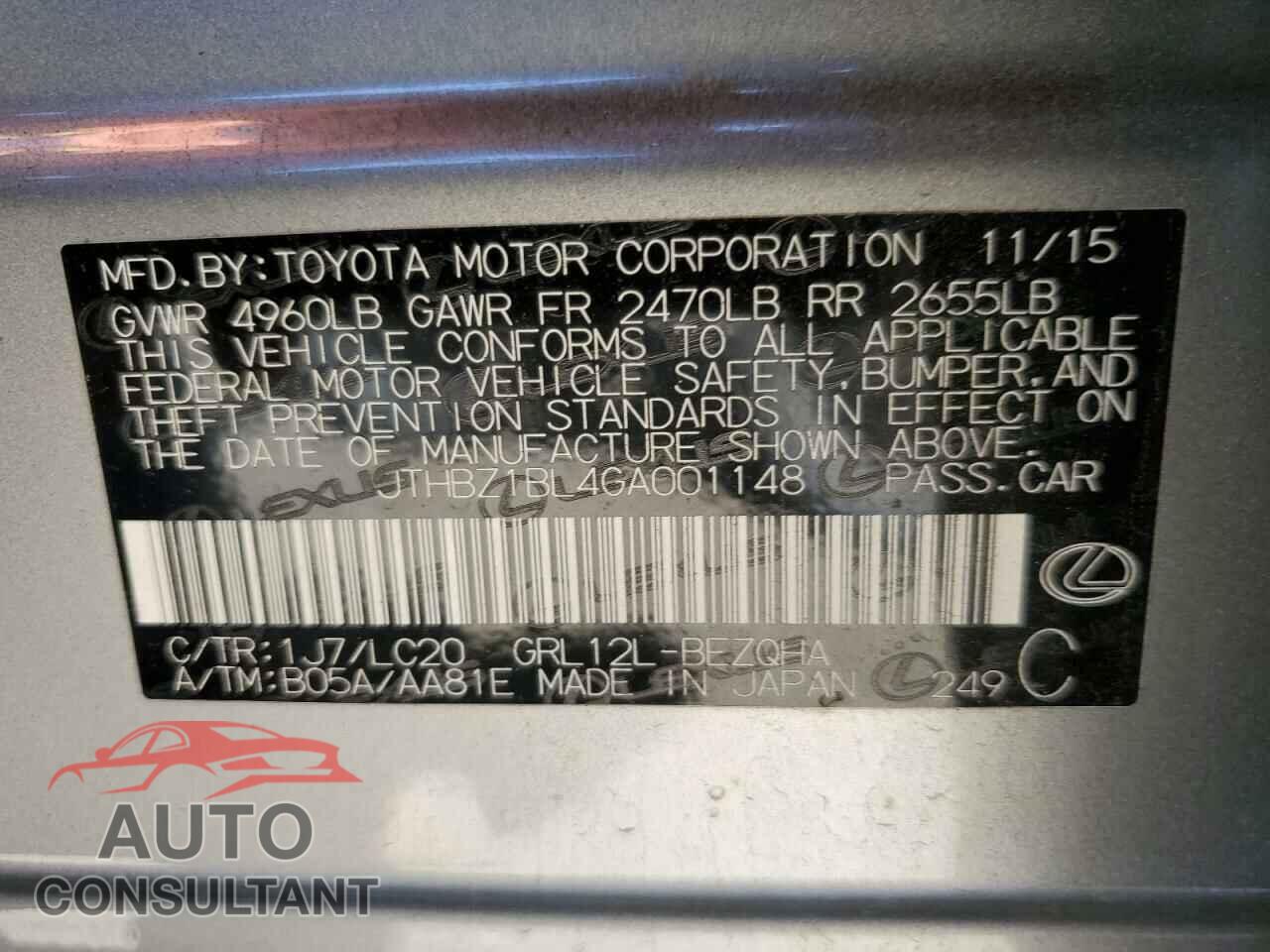 LEXUS GS350 2016 - JTHBZ1BL4GA001148
