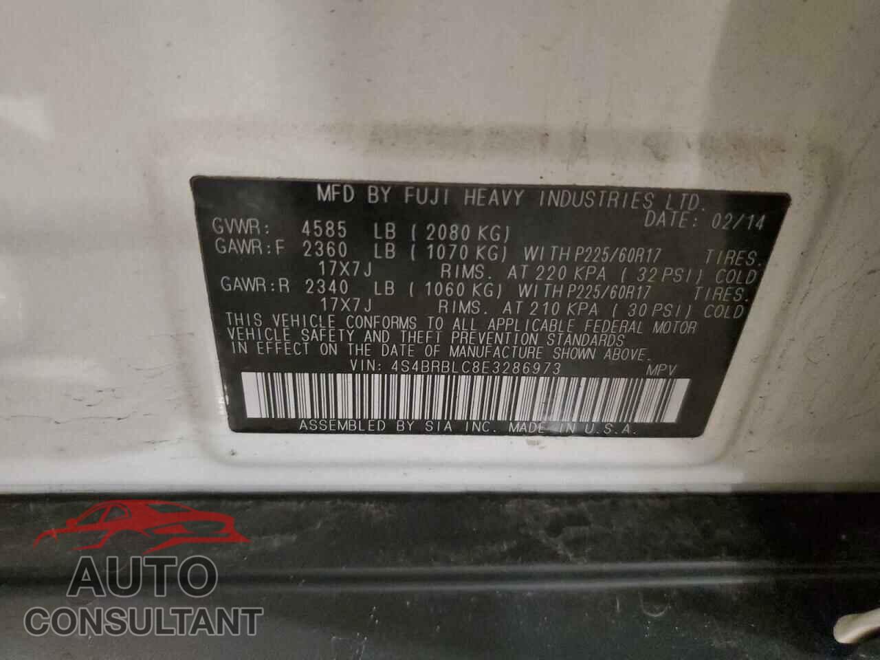 SUBARU OUTBACK 2014 - 4S4BRBLC8E3286973